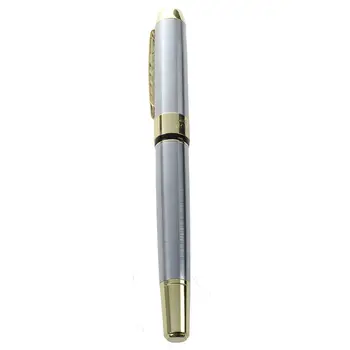 

HOT-Jinhao 250 Stainless Steel Gold Trim Fountain Pen + 10Pcs Black Ink Refills Set