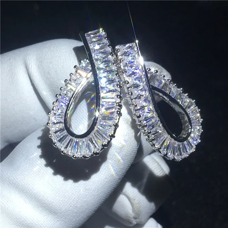 Handmade Tennis Drop Earring White Gold Filled Princess cut AAAAA Cz