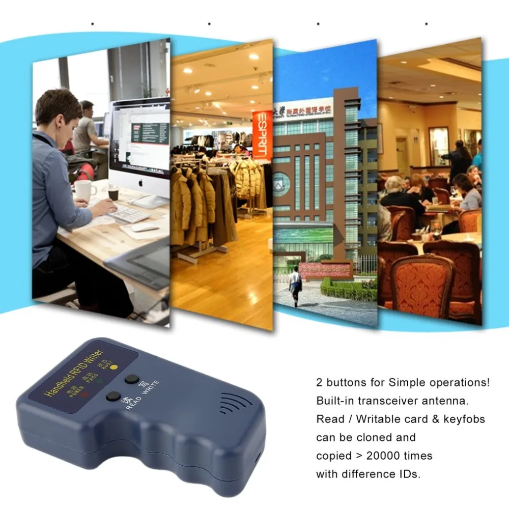 

LESHP Durable Handheld RFID 125KHz EM4100 EM410X ID Card Copier + 3 Pcs Writable Tags Keyfobs + 3 Pcs Writable Cards