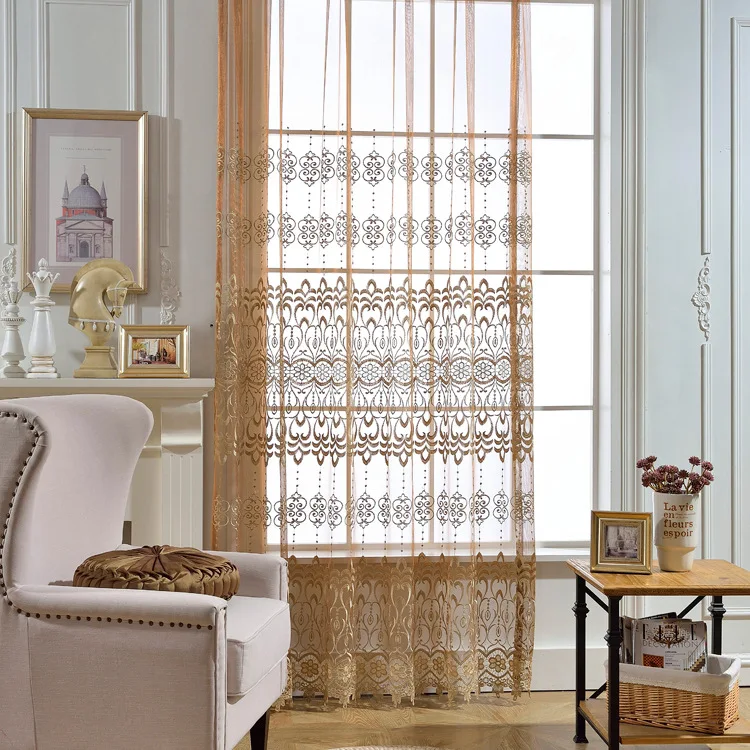 

Brown Curtains for Living Room Special European Luxury Embroidered Coffee Window Screen Villa Custom Curtain for Bedroom