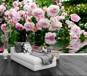 

custom 3d stereoscopic photo wallpaper luxury Rose Garden Pink Rose Water 3d nature wallpaper for living room