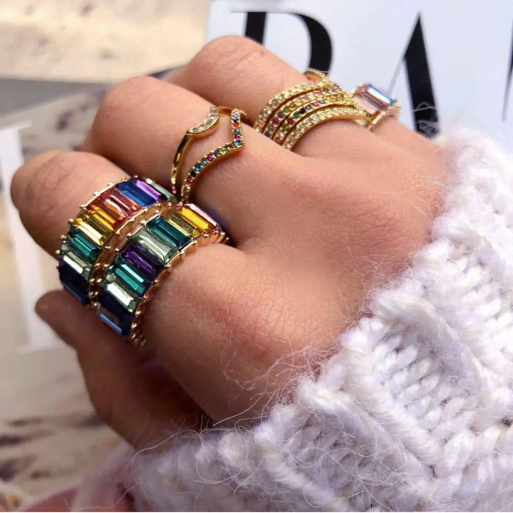 Jujia модные роскошные золотые свадебные CZ каменные кольца для женщин массивные ювелирные изделия циркон обручальные кольца аксессуары