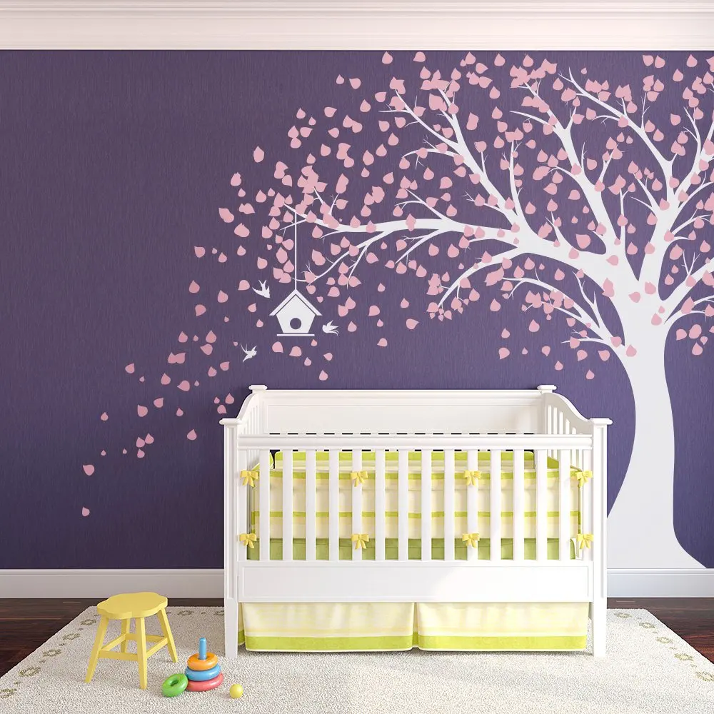 

Big Tree And Scattered Leaves Large Size Wall Stickers for Living Room Flower Tree Branches Wall Decals Home Murals TA469