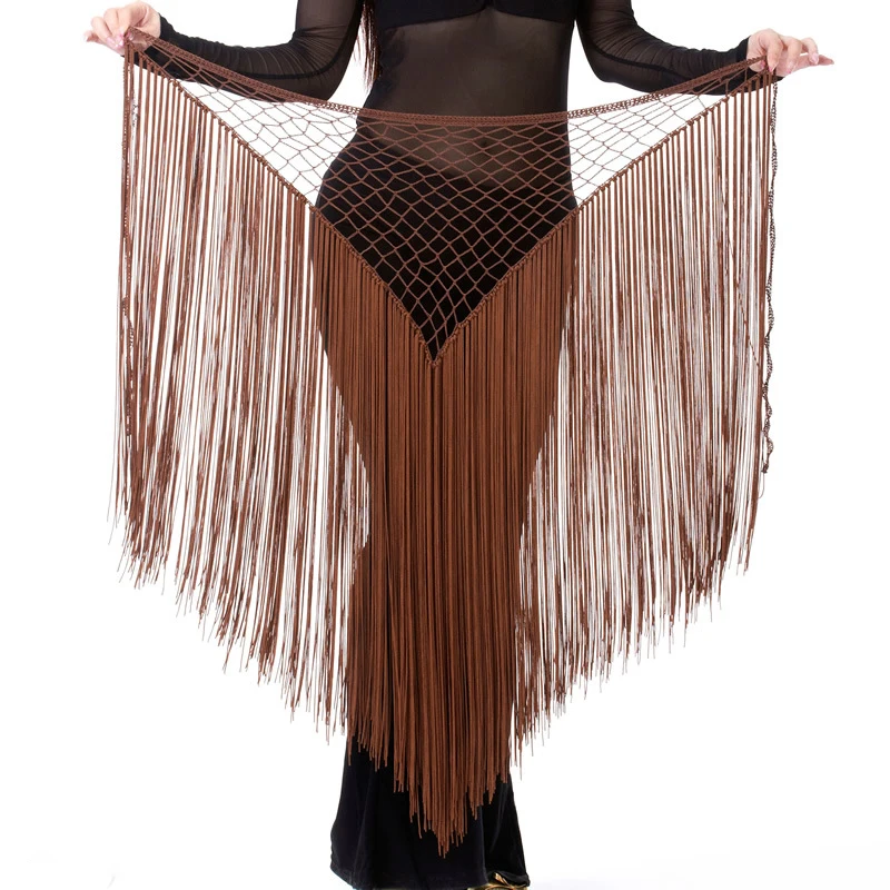 Одежда для танца живота в аргентинском стиле, аксессуары для практики, тянущийся длинный треугольный пояс с кисточками, вязаный крючком шарф для танца живота