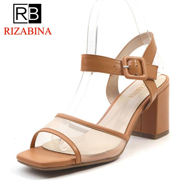 

RizaBina Size 33-43 Women High Heel Sandals Open Toe Thick Heel Buckle Hollow Out Female Sandals Fashion Fot Party Shoes
