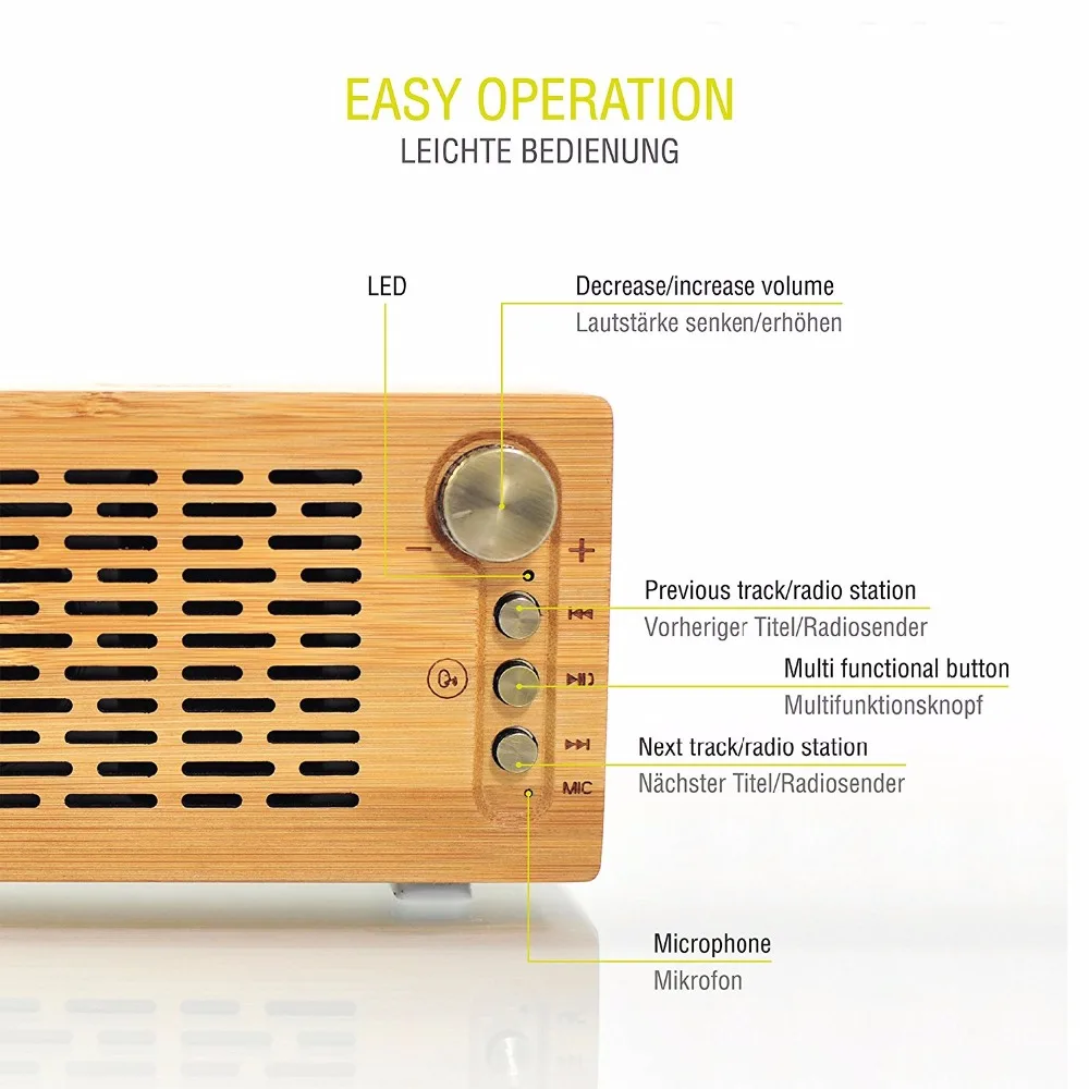 LEICKE Bamboo Bluetooth динамик портативный беспроводной динамик с 3D стерео музыкой объемный fm-радио NFC Hands Free Звонки Aux вход