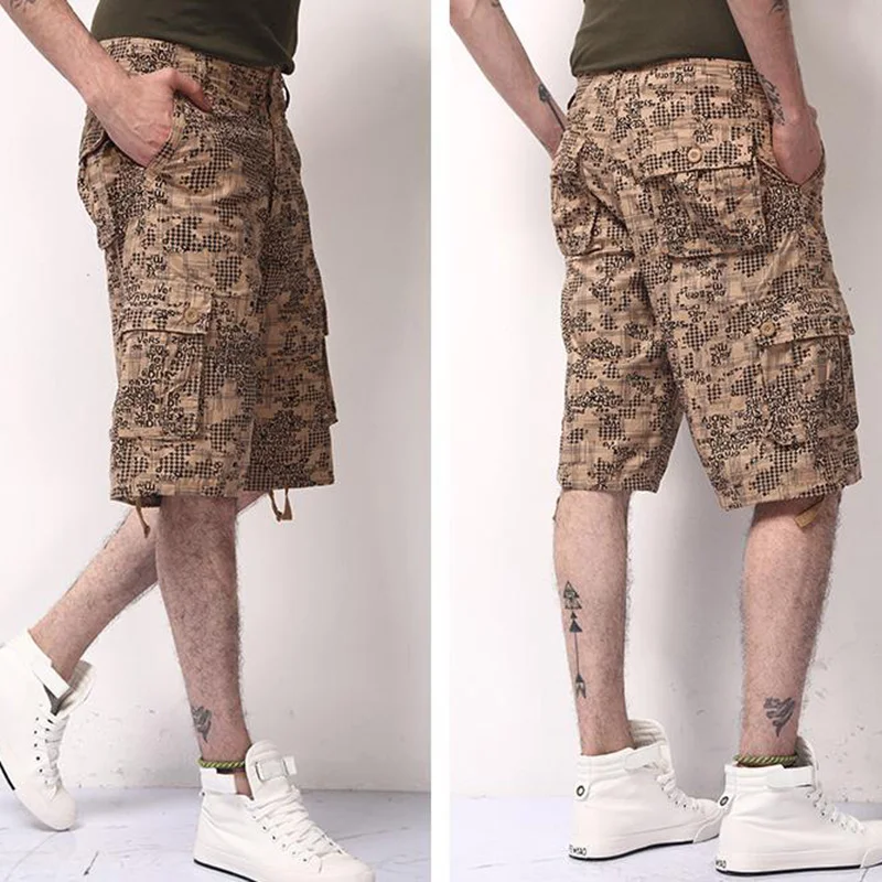 Летние Новые повседневные шорты мужские высотой до колена высококачественные хлопковые мужские шорты на открытом воздухе камуфляжные карго шорты Ybermuda masculina