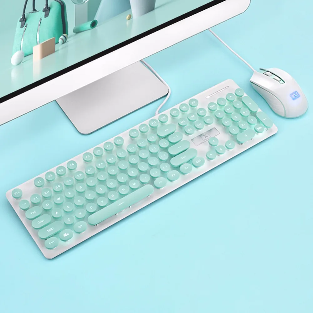 

NEW Retro Wired Gaming Mechanical Keyboard Mouse Set Wired Suspension Gaming Keyboard 1600DPI Backlight Mouse for PC Laptop