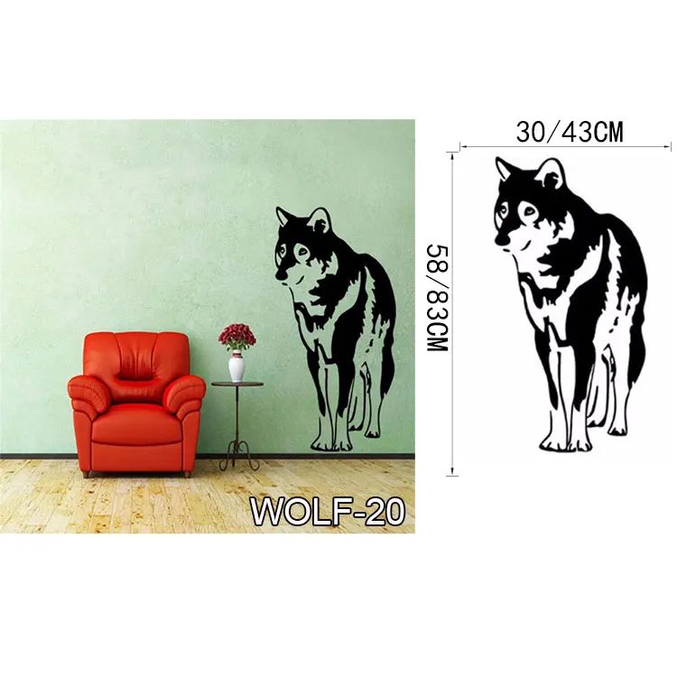 Воющий волк собака виниловая декоративная наклейка стены Стикеры наклейка собака Волк настенные наклейки настенный постер бумажный Декор для дома - Цвет: WOLF20