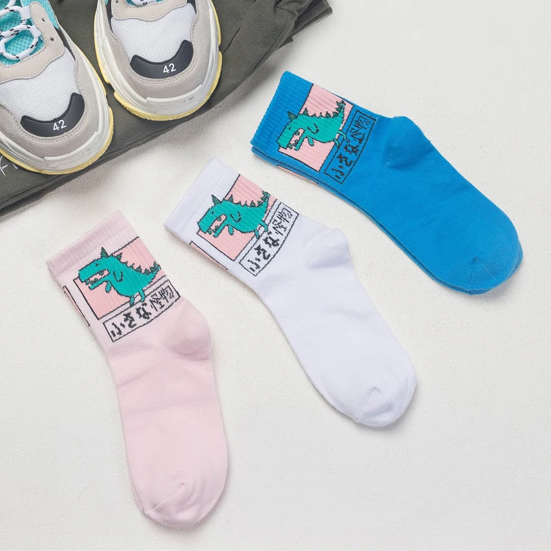 Japan Harajuku Women Cute Cartoon Animal Dog Dinosaur Cat Cotton Socks Long Winter Socks Women's Winter Socks Men's Socks Cotton