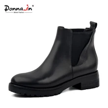 Donna in women s winter boots genuine leather Chelsea women boots real wool fur inside snow