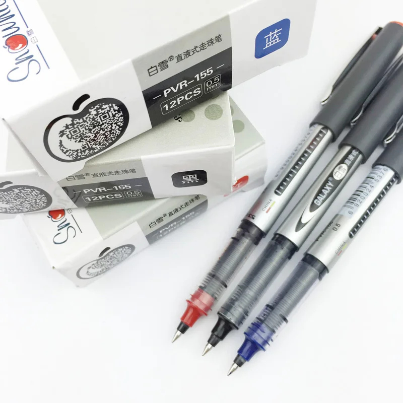 12PCS SNOWHITE Straight Liquid Type Ball Pen PVR 155 Rollerball Pen Office Gel Pen Black Red