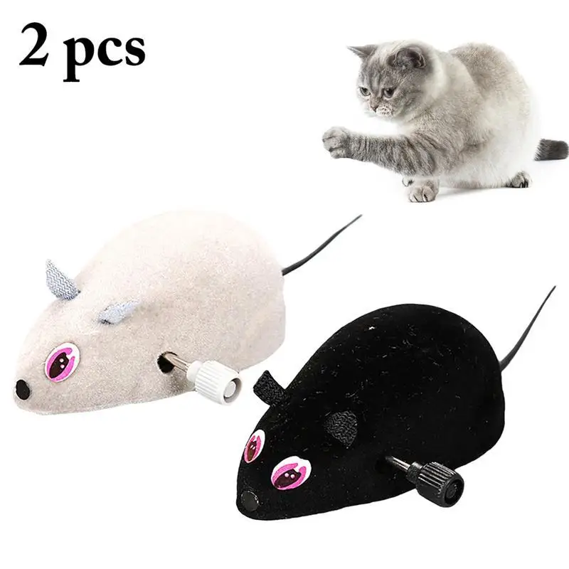 2PCS Clockwork Wind Funny Running Mouse Rat Move Tail Cat Kitten Prank Toy Gift Mice Toy Interactive Funny Cat Pet Toy