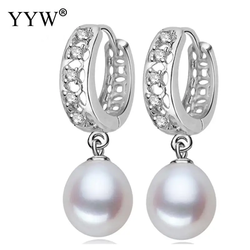

YYW Natural Freshwater Pearl Earrings Fashion Bridal Jewelry CZ Rhinestone Earloops AAA Pearl Water Drop Dangle Earrings Women