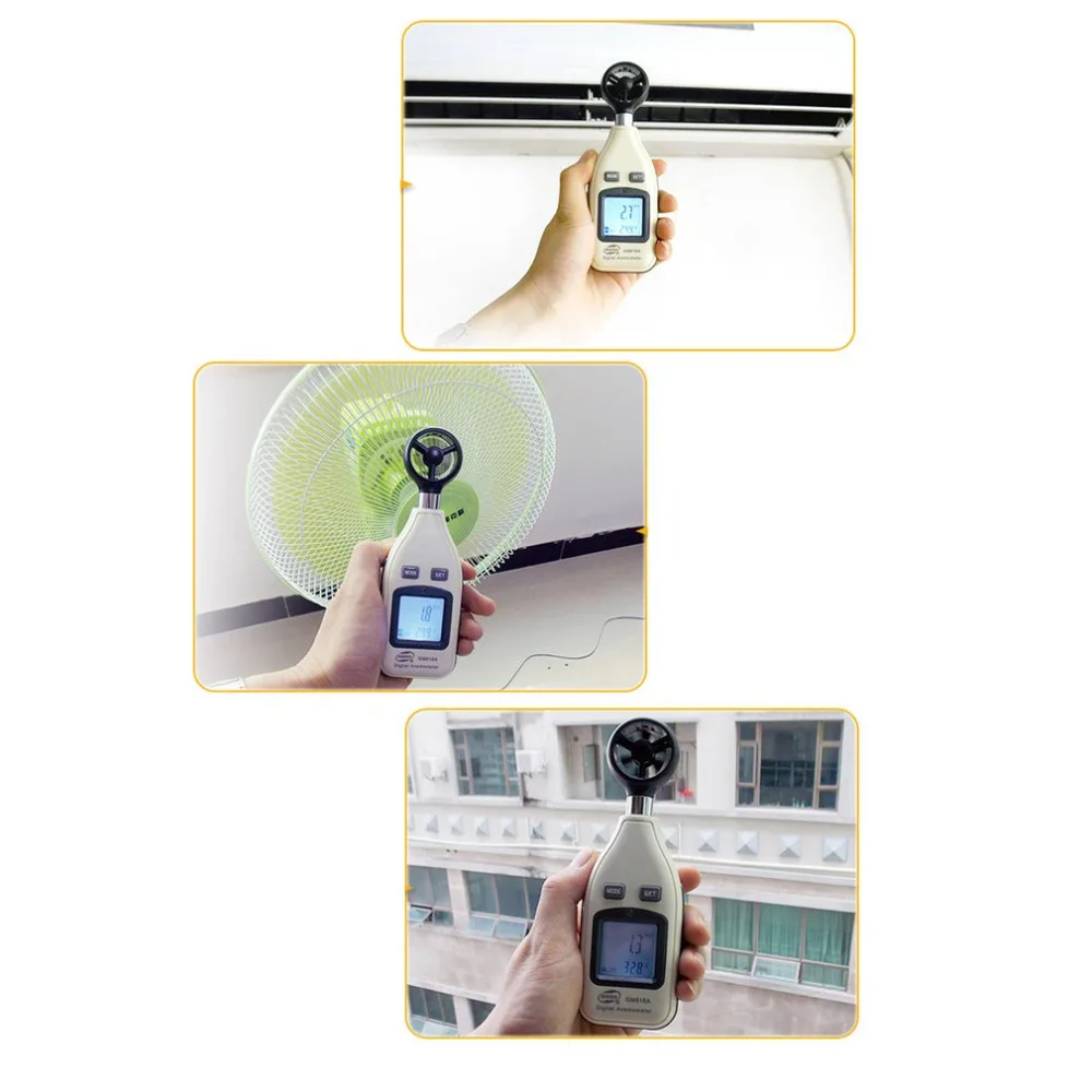 Ручной мини LCD экран Дисплей цифровой анемометр измеритель Температура Измерьте анемометр для измеритель скорости ветра метр