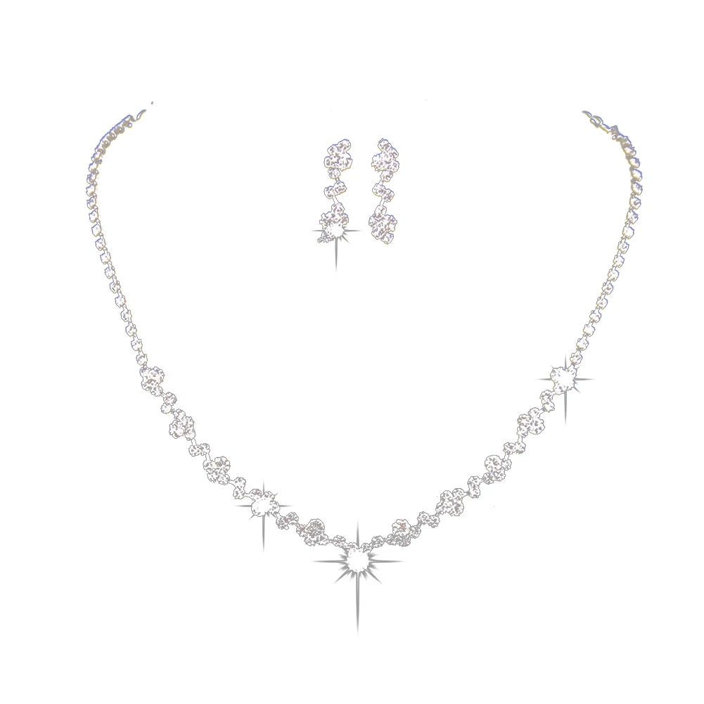 1 Set Fashion Shining Rhinestone Necklace Elegant Ear Studs Fancy Bride Jewelry Accessories For Women Silver | Украшения и