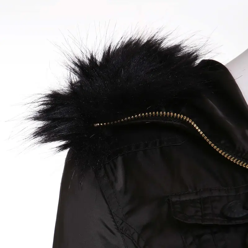 Зимняя женская куртка больших размеров, черная теплая парка, толстая верхняя одежда, хлопковое длинное пальто с капюшоном, воротник из искусственного меха, женское повседневное пальто