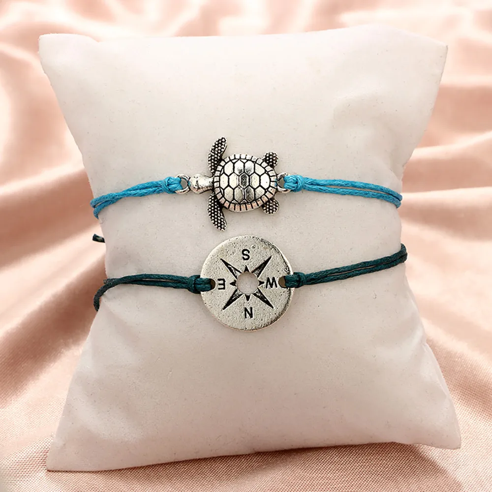 

Stylish Jewelry Women's feet Chain Accessories Retro Line Rope Round Compass Turtle Animal Two-layer Anklet Leg Bracelet Drship