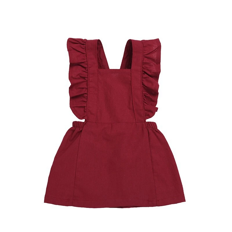 Красный Однотонное платье с рукавами-крылышками; Одежда для девочек; Vestido; хлопковый сарафан для маленьких детей; платья для малышей; летнее платье для маленьких девочек - Цвет: Красный