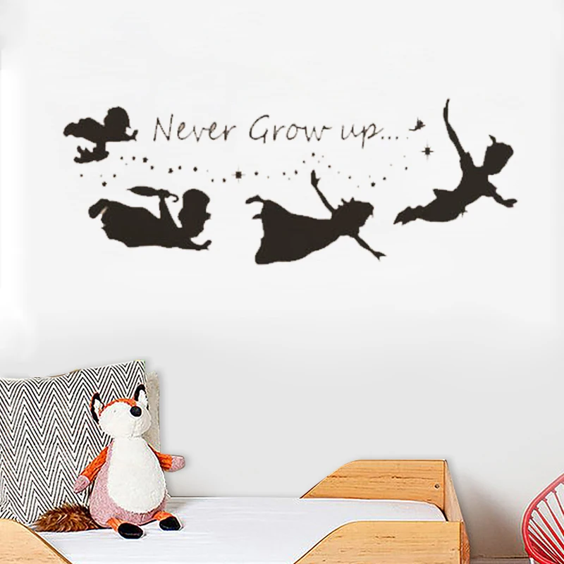 Never Grow Up Peter Pan Quote Silhouette Stars Vinyl Wall