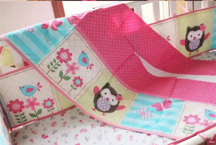 Ups бесплатно хлопок 7 шт. совы для маленьких девочек постельные принадлежности набор розовый вышивка одеяло детское постельное белье