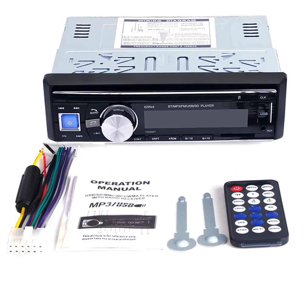 1 din автомобильный Радио BT 1068 стерео bluetooth беспроводной аудио mp3 рекордер usb sd aux