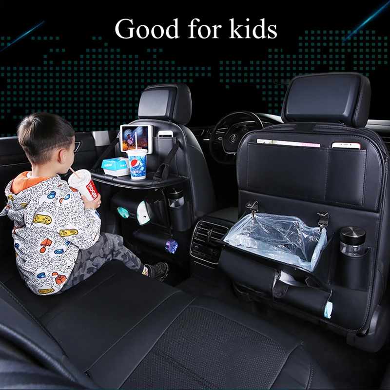 Pu Leather Car Seat Back Organizer Tray Travel Car Storage Organizer Pad Bag  With Foldable Table Car Trash Can Auto Accessories - AliExpress