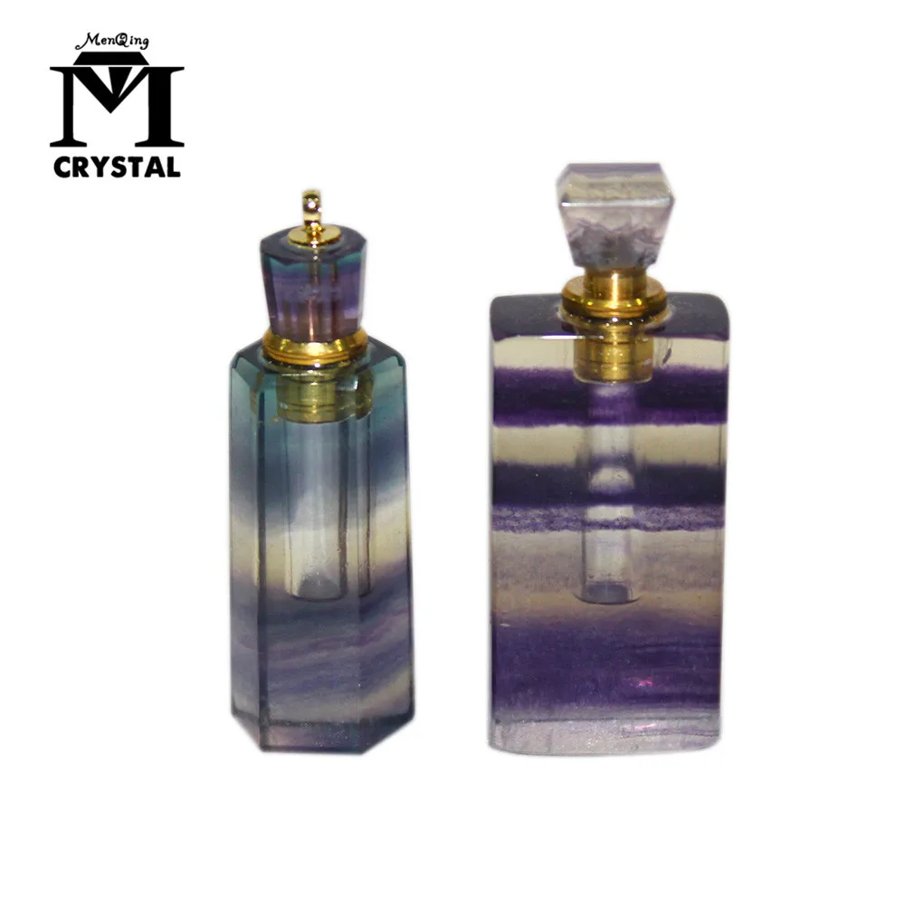 

Natural Crystal Stone Fluorite perfume bottle Pendant Chakra Chain Beads Necklace for Oil Diffuser Aromatherapy Reiki Healing