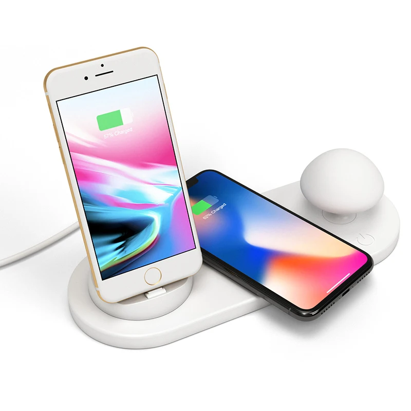 Быстро Беспроводной Зарядное устройство настольная лампа светодиодный 3-в-1 гриб ночник держатель телефона Беспроводной зарядного устройства для iPhone/Micro/Тип-C