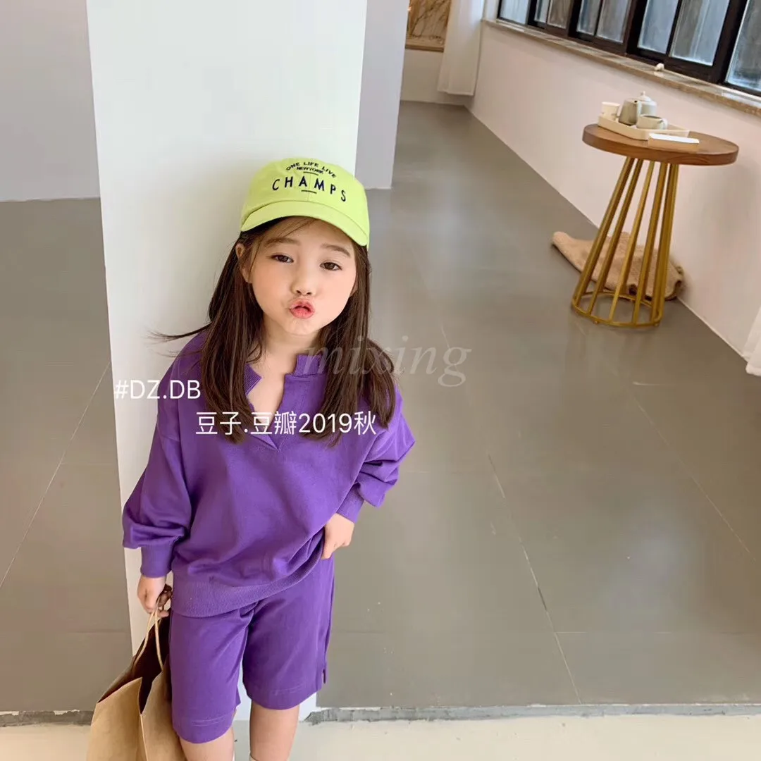

2019 CUHK Children's sweatershirt with Pants Two-Piece Set Solid Color Back Printing