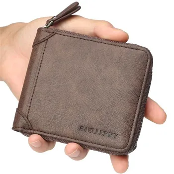 

Mens Leather Wallet Men Business ID Card Holder Billfold Small Clutch Zip Purse Wallet New Brand Coffee Coin Holder Male Wallet