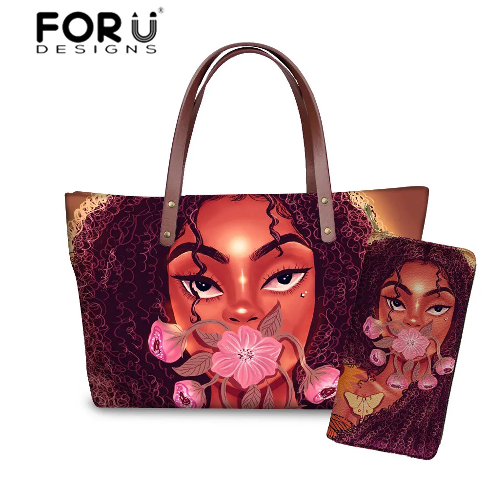 FORUDESIGNS женские сумки для женщин 2 шт./компл. сумочка и кошелек черные африканские