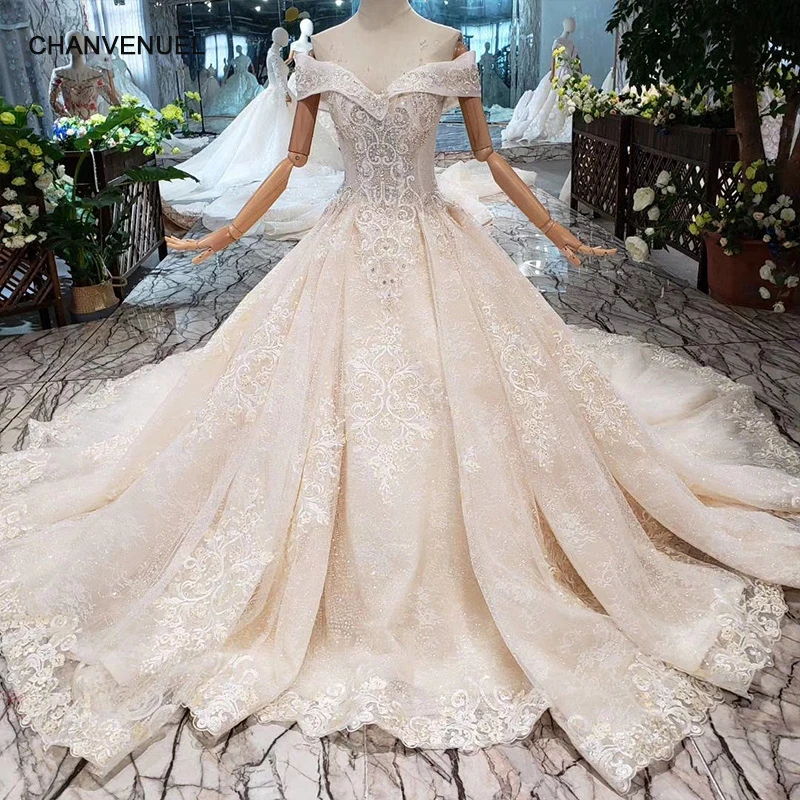 

Off the shoulder Wedding Dress sweetheart neck lace up back handmade champagne bridal lace gown vestidos de noiva 2019 HTL271