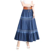 Богемная Бохо модная повседневная Милая Kawaii плиссированная джинсовая юбка Макси/Gypsy Spani джинсовая женская длинная юбка плиссе