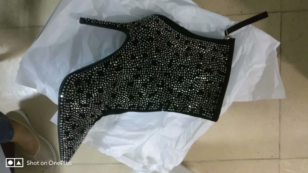 

high quality crystal high heels shoes winter pointed toe party dress shoes stiletto heel women ankle boots 100% real picture