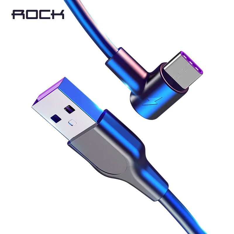 

ROCK USB Type C Cable Fast Charging 5A 90 Degree Phone Cable for Samsung S10 USB C Data Cord Type-C Charging Wire for Xiaomi mi9