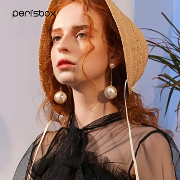 

Peri'sbox 2018 New Large Shell Pearl Drop Earrings for Women Beaded Chain Double Pearl Earrings Big Statement Earrings Jewelry