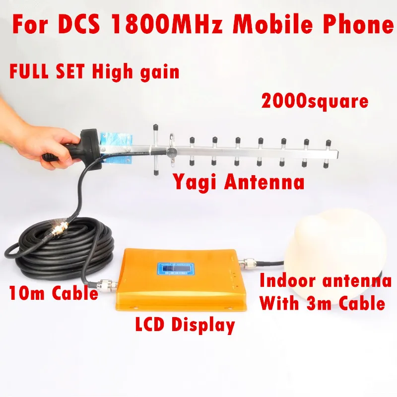 

4G Repetidor Repeater 65db GSM 1800mhz Mobile Phone Signal Booster DCS Signal Repeater Cell Phone Amplifier + 13db Yagi Antenna