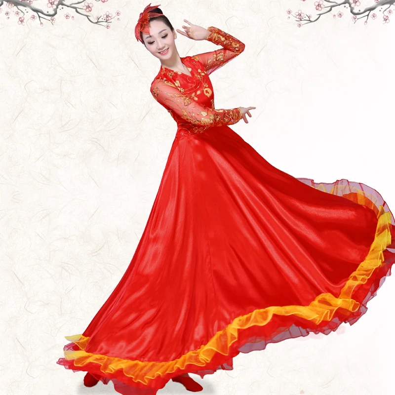 Фламенко платье Испанский танцевальный костюм открытие танцевальное платье Национальный костюм для классических танцев взрослый хор платье-540 градусов