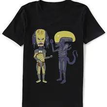 Забавная черная футболка Alien Vs Predator X Beavis and Butthead Hunter and Xenomorph дешевая распродажа, футболки из хлопка для мальчиков