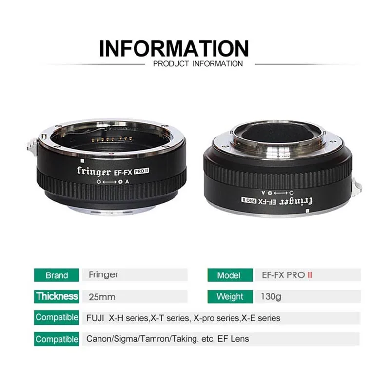 Fringer EF-FX PRO II lens adapter EF-FX II for Canon EF Lens to Fujifilm  Auto Focus Adapter Compatible Fujifilm X-H X-T X-PRO