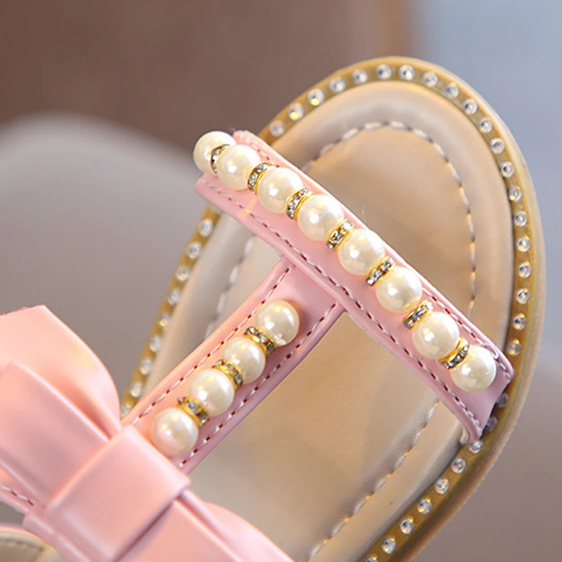 Newest Summer Kids Shoes 2019 Fashion Leathers Sweet Children Sandals For Girls Toddler Baby Breathable Pearls Bow Shoes
