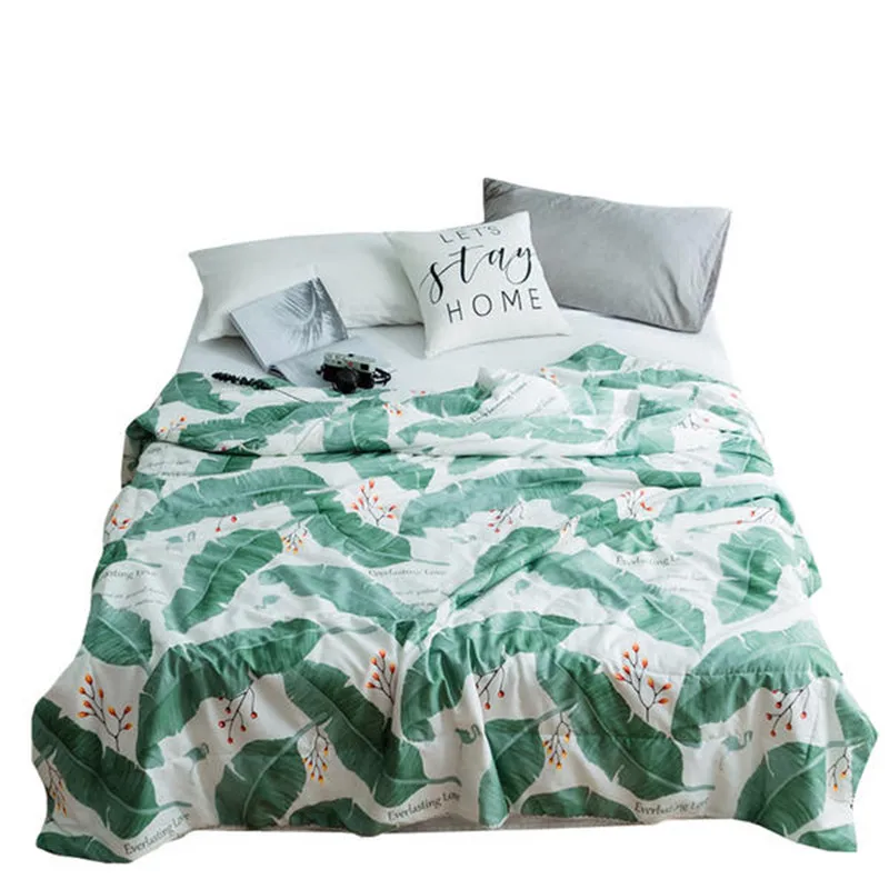 

New Comfortable 100% Cotton Green Leaf Printing Summer Air Conditioner Cool Thin Quilt Home Textile Bedding Comforters Duvets