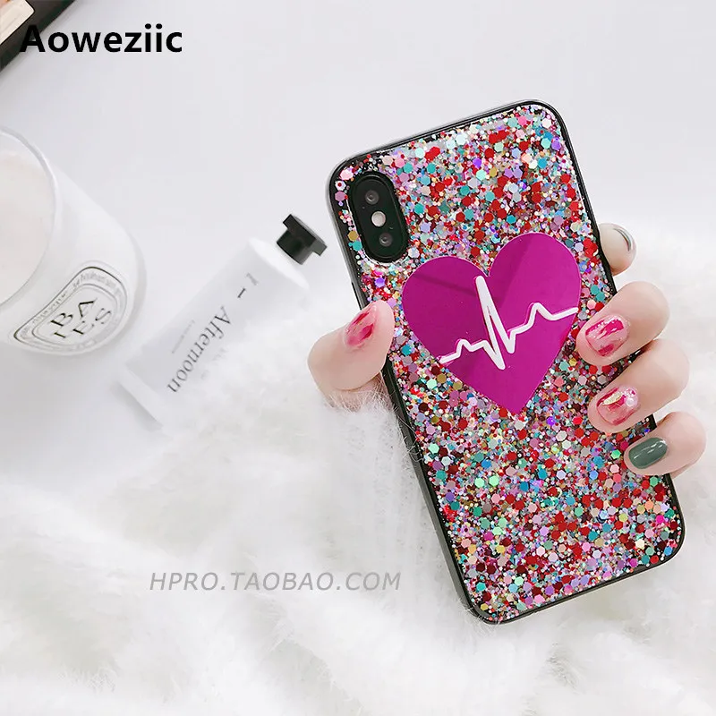 

Aoweziic Creativity love sequined soft shell For iPhone 7plus 8p 6s X XS phone case personalized all-inclusive female