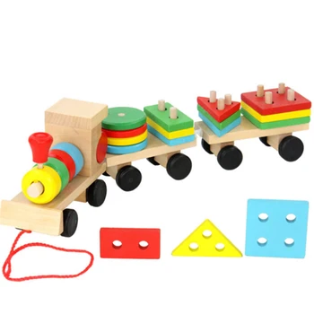 

New Kid Baby Wooden Solid Stacking Train Toddler Block Toy Fun Vehicle Block Boards Game Toy Wooden Educational Toy for Children