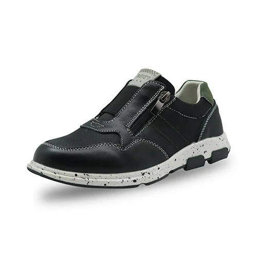 Apakowa/Детские кроссовки из натуральной кожи для мальчиков; детская Гибкая школьная спортивная обувь; повседневная обувь на молнии с эластичной лентой; Новинка - Цвет: black