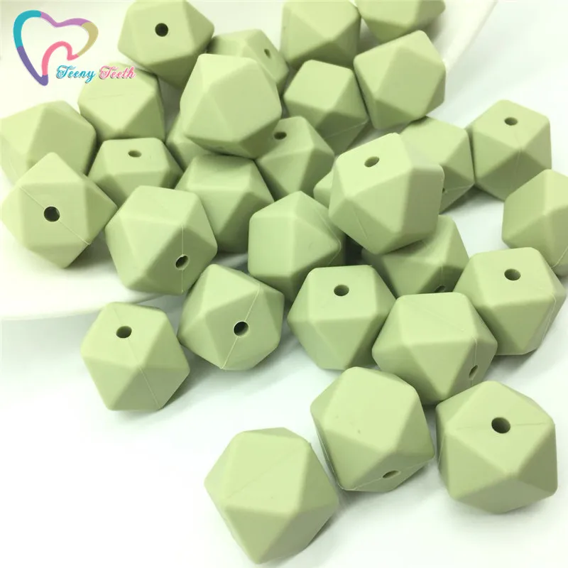 

10PCS Sage Green Round 12-17 MM Loose Beads,Popular Greeny Color Teething Chewable Baby Loose Beads For Making DIY Pendant Toys