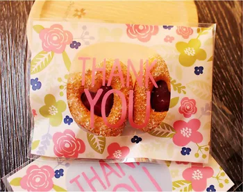 

100Pcs Pretty"THANK YOU" Cookie Packing Bag,Self-adhesive Plastic Bags,Baking Package Bags,Small Jewelry Packaging Bags
