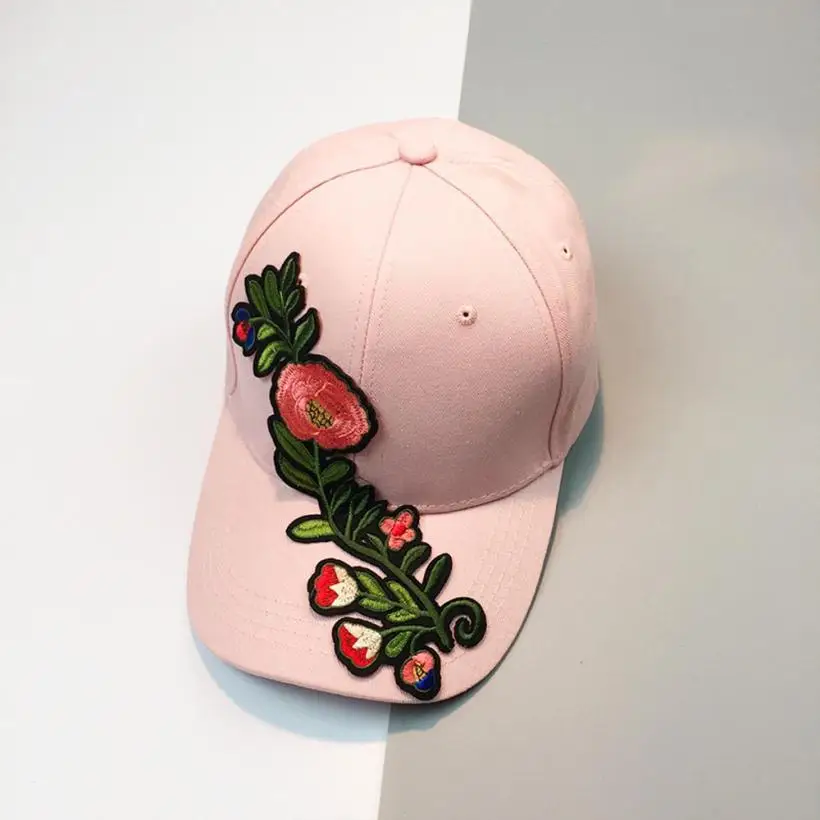 

2017 Baseball Cap Women Men Couple lovely  Applique Floral Baseball Cap Unisex Snapback flat Hat super quality Gorras Mujer#5