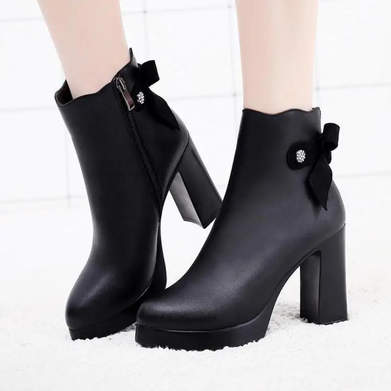 black booties with block heel